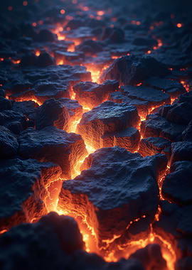 Lava Flowing Between Rocks