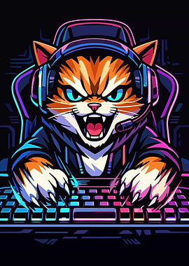 Gamer Cat Cartoon Illustration