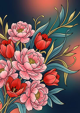 Floral Arrangement with Pink Peonies and Tulips