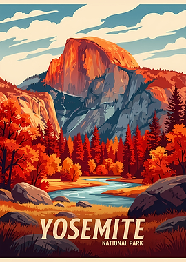 Yosemite National Park Landscape Illustration