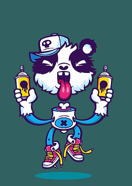 Cartoon Panda with Spray Paint Cans