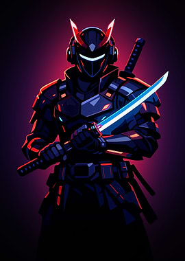 Cyberpunk Samurai Warrior with Glowing Sword