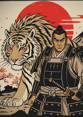 Samurai and Tiger Illustration