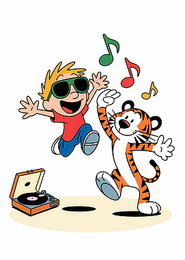 Calvin and Hobbes Dancing to Music
