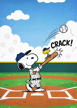 Snoopy and Woodstock Playing Baseball