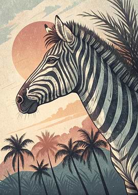 Zebra and Palm Trees Illustration