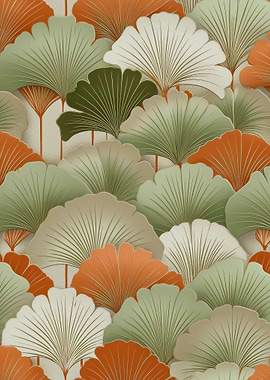 Art Deco Ginkgo Leaf Pattern in Earth Tones
