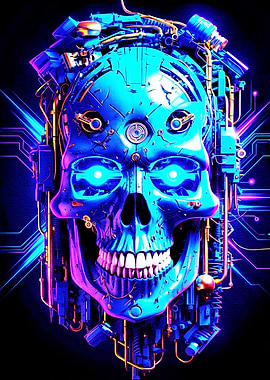 Cyberpunk Skull with Glowing Eyes
