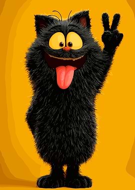 Cartoon Black Cat Peace Sign