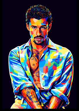 Colorful Portrait of Man with Tattoos