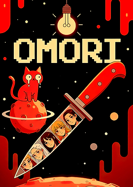Omori game poster with red elements