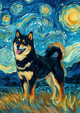 Shiba Inu in Starry Night Style