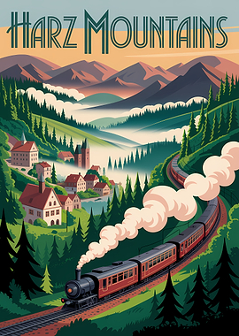 Harz Mountains Train Travel Poster