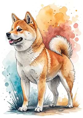 Watercolor Shiba Inu Portrait