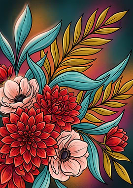 Floral arrangement with red and pink flowers