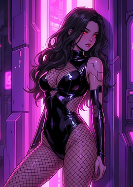 Cyberpunk Girl in Black Bodysuit