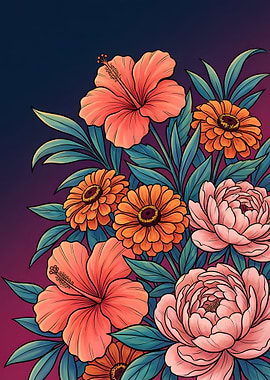 Floral arrangement with hibiscus and peonies