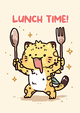 Cartoon Leopard Lunch Time Illustration