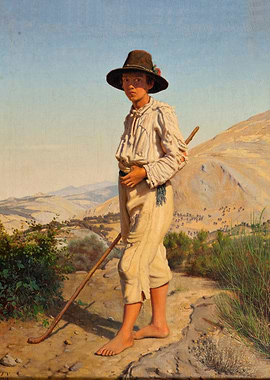 Young Shepherd in Landscape Painting