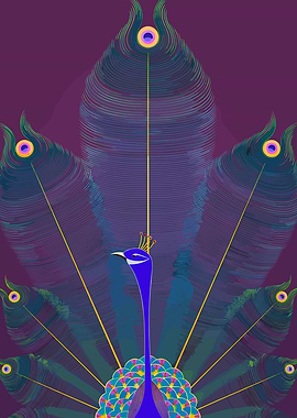 Elegant Peacock with Crown Illustration