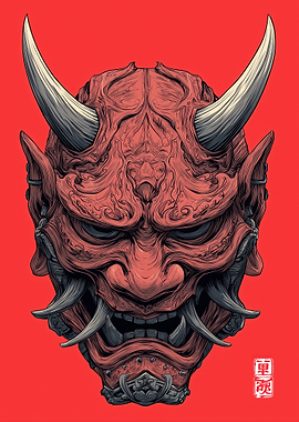 Detailed Red Oni Mask