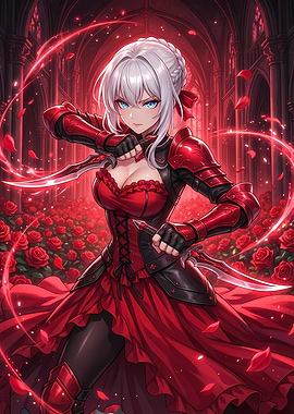 Red armored woman with daggers