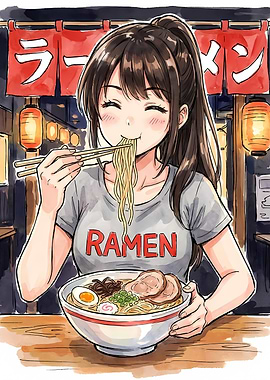 Anime Girl Eating Ramen