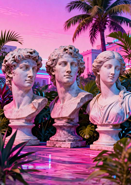 Michelangelo, Belvedere and Aphrodite in a Vaporwave