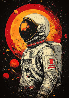 Astronaut in Space with Planets
