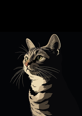 Elegant Cat Portrait on Black Background