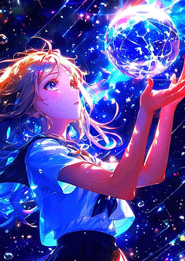Anime Girl with Glowing Orb