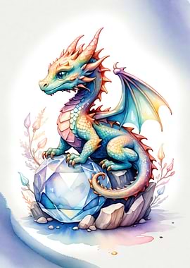 Watercolor Dragon on Gemstone