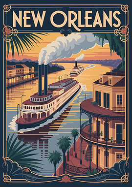 New Orleans Riverboat Travel Poster