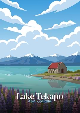 Lake Tekapo, New Zealand Illustration