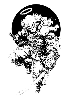 Monochrome Angelic Warrior with Swords