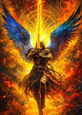Winged Warrior with Flaming Sword