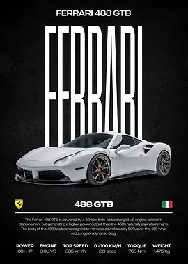Ferrari 488 GTB Car Poster