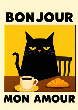 Bonjour Mon Amour Cat Art
