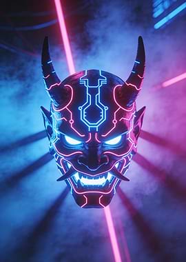Neon Purple Pink Cyberpunk Oni Mask
