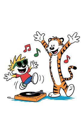 Calvin and Hobbes Dancing to Music