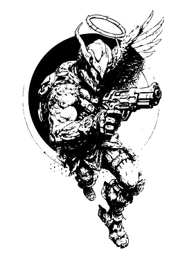 Cyberpunk Angel Warrior with Gun