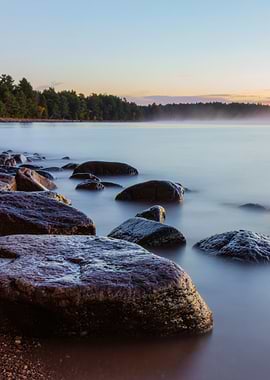Rocky Shoreline at Dusk