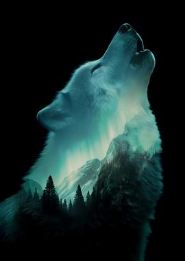 Howling Wolf with Mountain Landscape