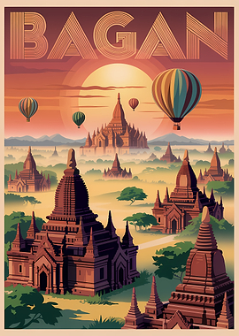 Bagan Myanmar Travel Poster