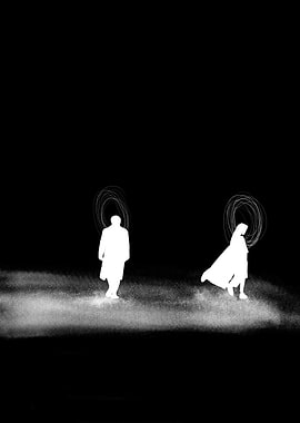 Monochrome Figures with Circular Auras