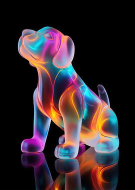 Neon Puppy Sculpture on Black Background