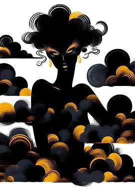 Silhouette Woman Surrounded by Clouds