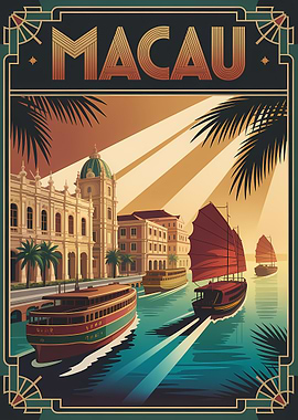 Macau Travel Poster Art Deco Style