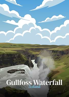 Gullfoss Waterfall Iceland Vector Illustration