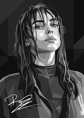 Billie Eilish grayscale digital portrait